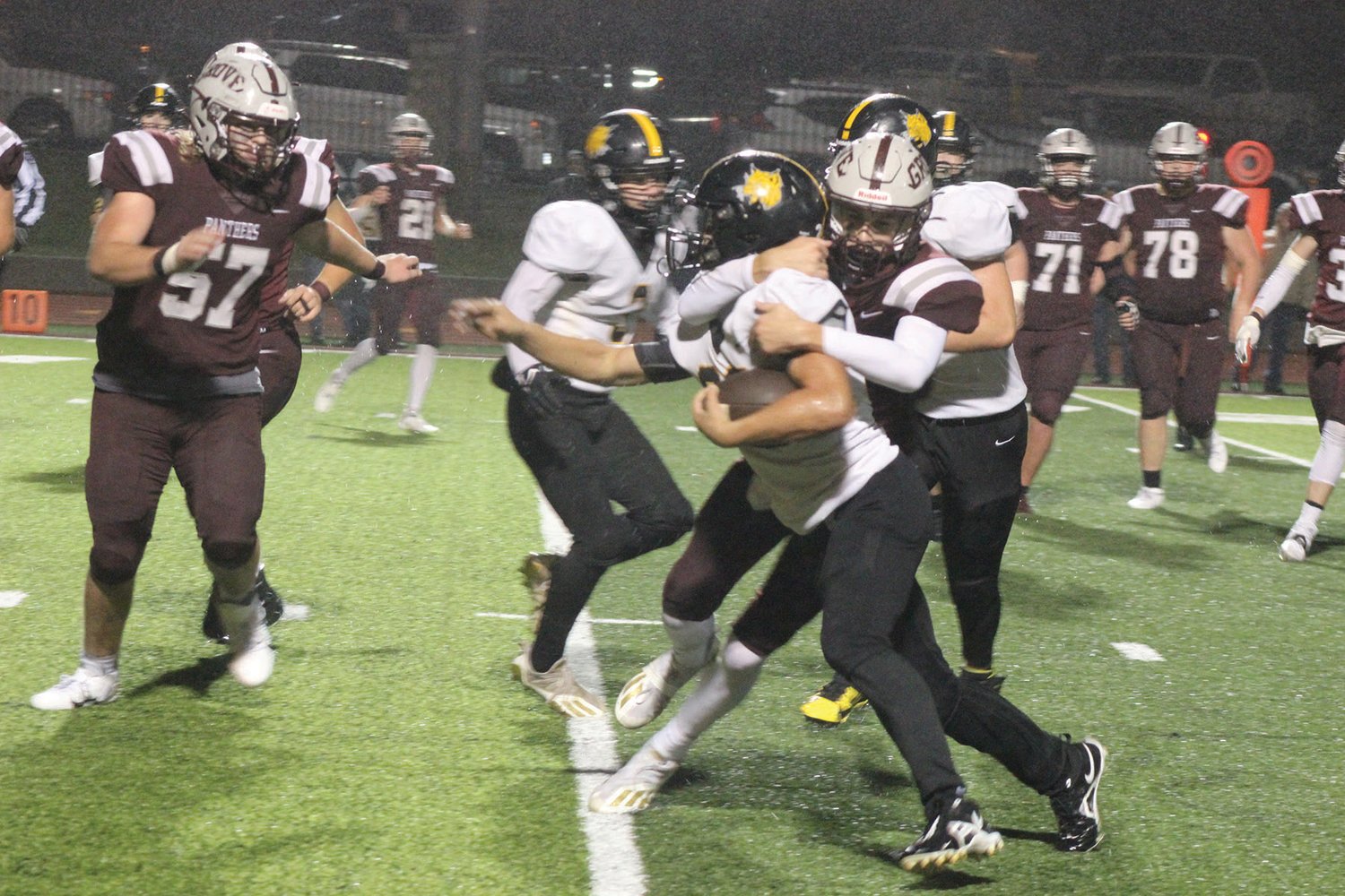 Mountain Grove’s Bryce Stenzel stops a Cassville runner in his tracks.